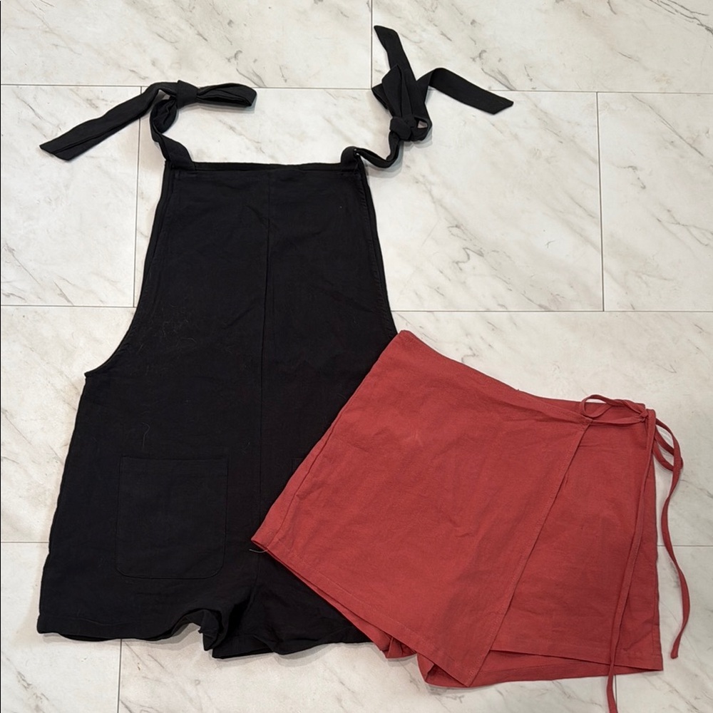 Stylish Black Romper and Red Women's Shorts